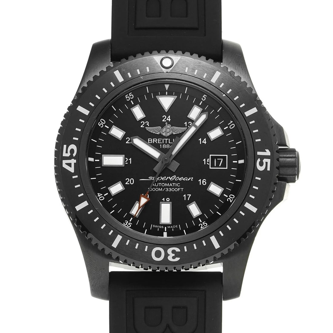 BREITLING SUPEROCEAN BLACK WATCH: BREITLING Superocean black Watch Brand: BREITLING Type: Wristwatch Material: Band Material rubber, Case Material Stainless steel Color: Dial Color black Size: ??Case? H/about 44mm W/about 44mm D/about