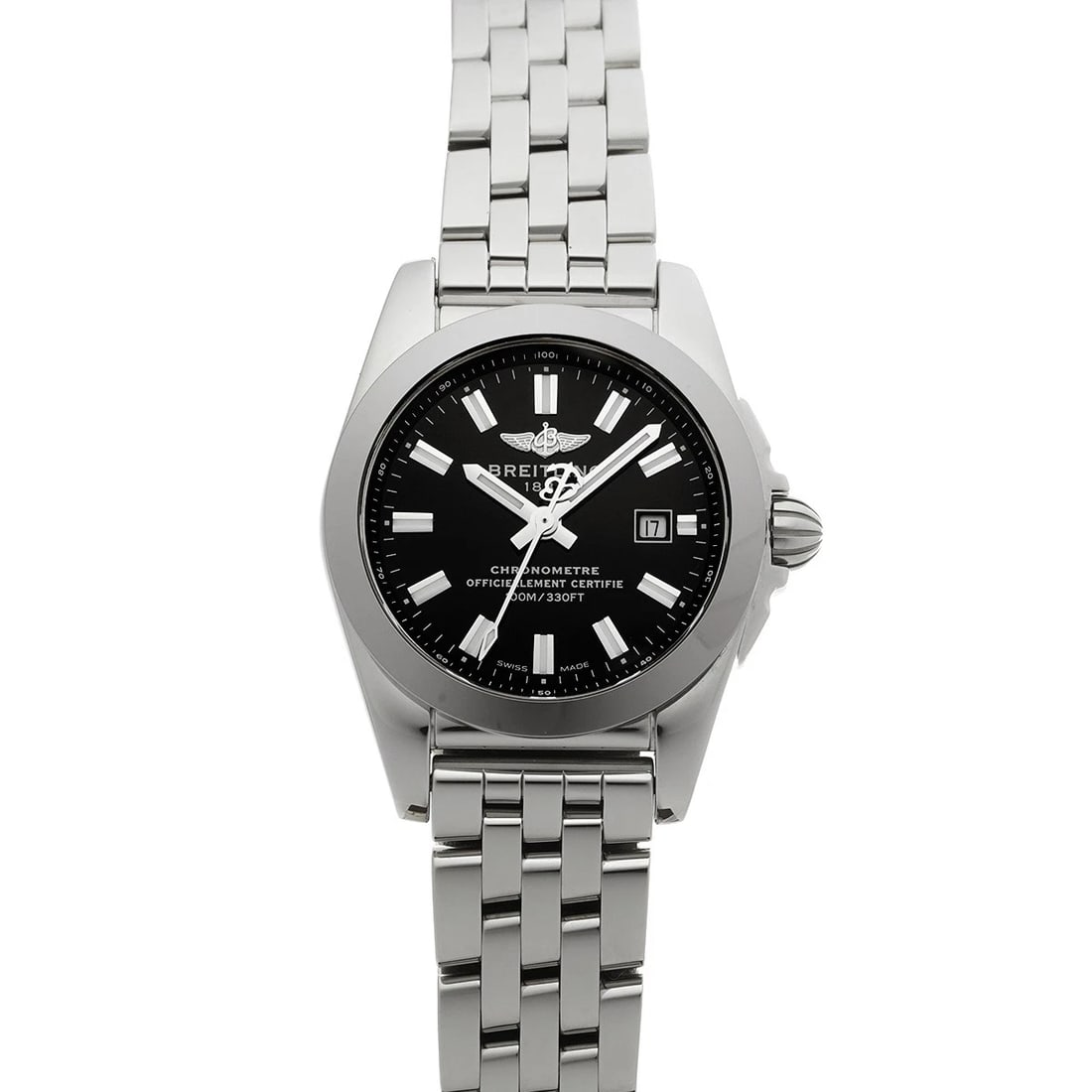BREITLING BLACK WATCH: BREITLING black Watch Brand: BREITLING Type: Wristwatch Material: Band Material Stainless steel, Case Material Stainless steel Color: Dial Color black Size: ??Case? H/about 29mm W/about 29mm D/about 9