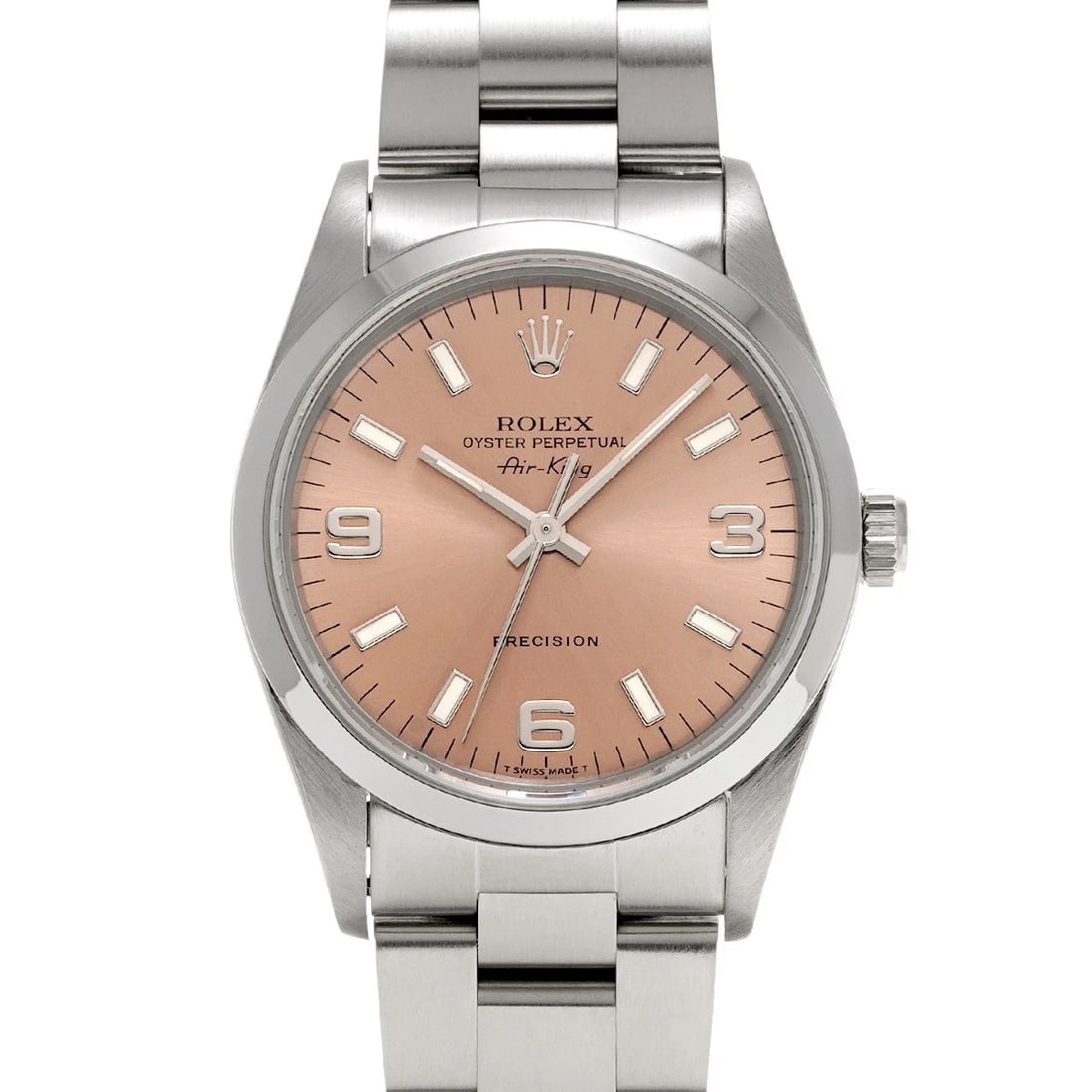 ROLEX AIR KING PINK WATCH: ROLEX Air King pink Watch Brand: ROLEX Type: Wristwatch Material: Band Material Stainless steel, Case Material Stainless steel Color: Dial Color pink Size: ??Case? H/about 34mm W/about 34mm D/about 11