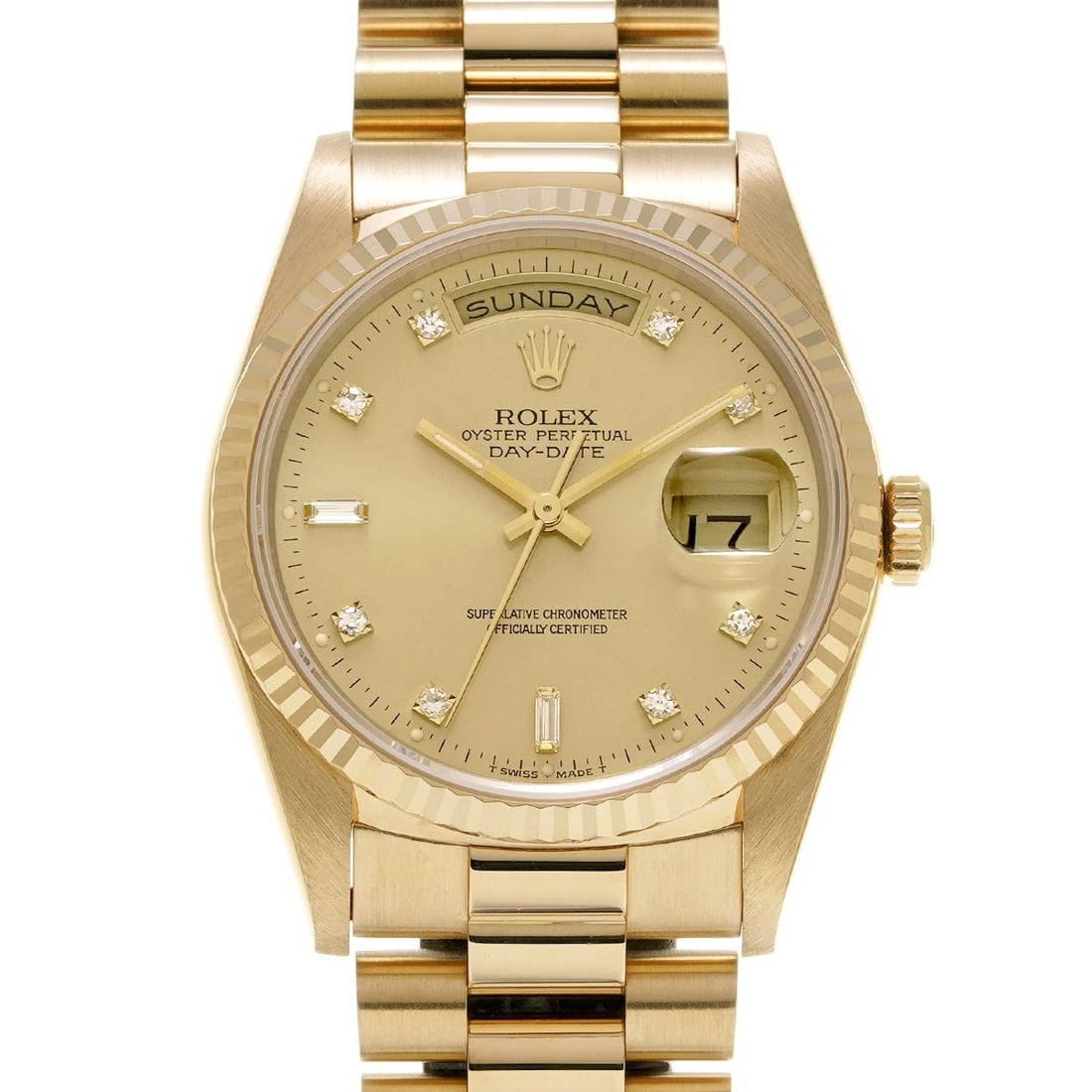 ROLEX DATE CHAMPAGNE DIAMOND WATCH: ROLEX Date Champagne diamond Watch Brand: ROLEX Type: Wristwatch Material: Band Material Yellow Gold, Case Material Yellow Gold Color: Dial Color Champagne/diamond Size: ??Case? H/about 36mm W/about 3