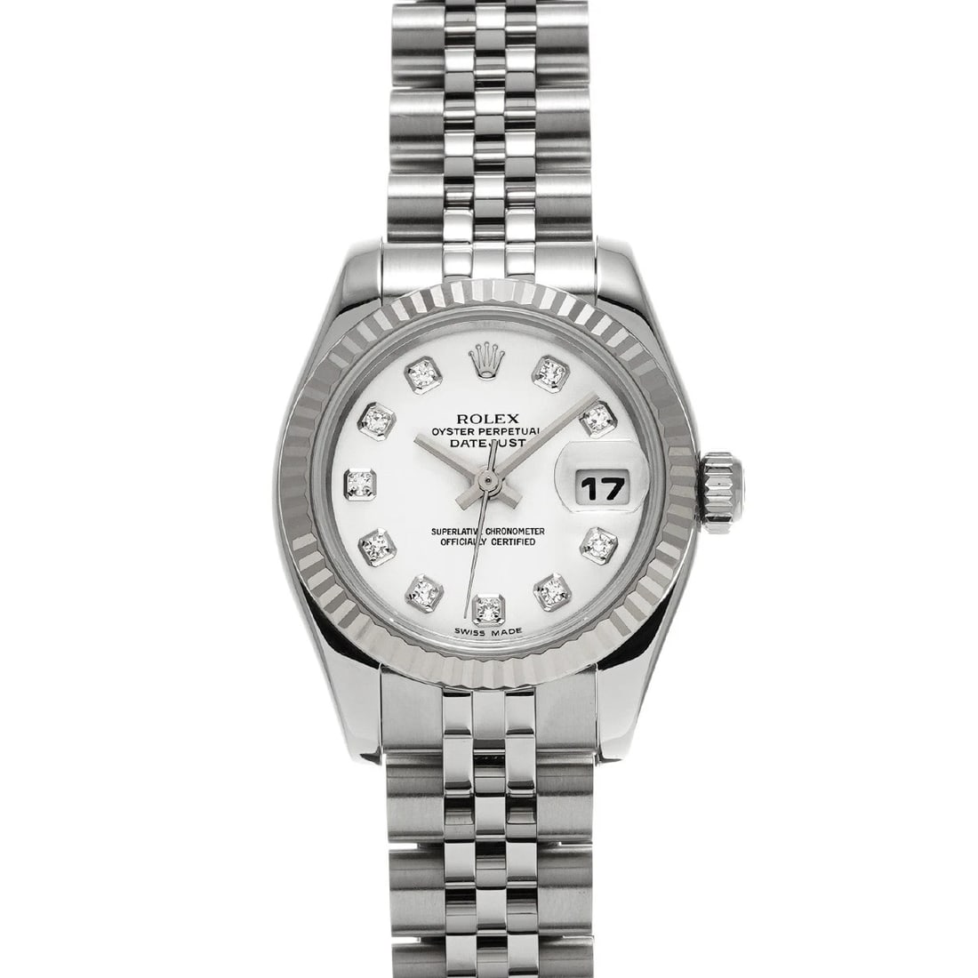 ROLEX DATEJUST WHITE DIAMOND WATCH: ROLEX Datejust white diamond Watch Brand: ROLEX Type: Wristwatch Material: Band Material Stainless steel, Case Material Stainless steel Color: Dial Color white/diamond Size: ??Case? H/about 26mm W/abo