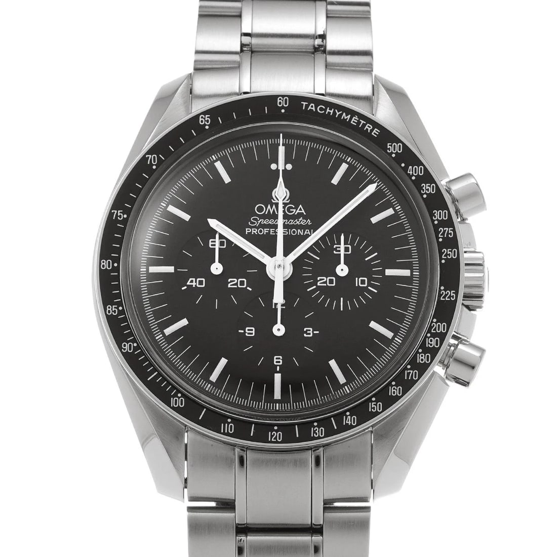 OMEGA SPEEDMASTER PROFESSIONAL BLACK WATCH: OMEGA Speedmaster Professional black Watch Brand: OMEGA Type: Wristwatch Material: Band Material Stainless steel, Case Material Stainless steel Color: Dial Color black Size: ??Case? H/about 42mm W/abo