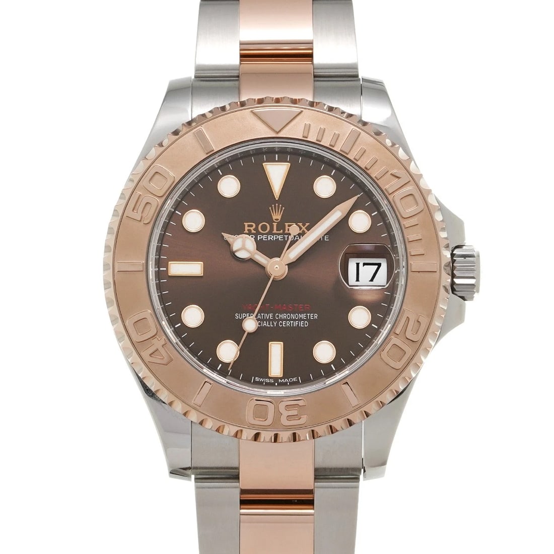 ROLEX YACHT MASTER CHOCOLATE BROWN WATCH: ROLEX Yacht Master Chocolate brown Watch Brand: ROLEX Type: Wristwatch Material: Band Material Stainless steel/Everrose gold, Case Material Stainless steel Color: Dial Color Chocolate brown Size: