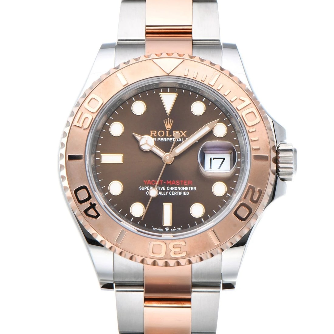 ROLEX YACHT MASTER CHOCOLATE BROWN WATCH: ROLEX Yacht Master Chocolate brown Watch Brand: ROLEX Type: Wristwatch Material: Band Material Stainless steel/Everrose gold, Case Material Stainless steel Color: Dial Color Chocolate brown Size: ??Ca