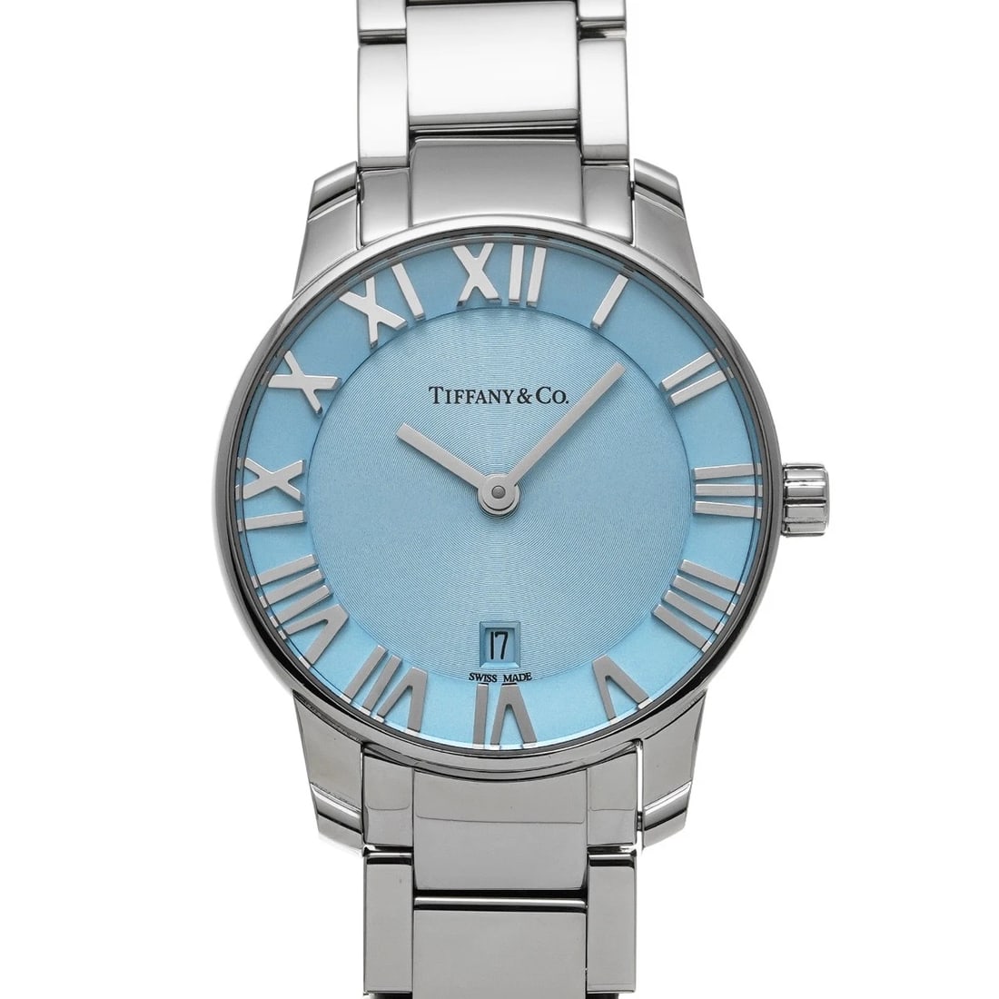 TIFFANY & CO ICE BLUE WATCH: TIFFANY & Co Ice blue Watch Brand: TIFFANY & Co. Type: Wristwatch Material: Band Material Stainless steel, Case Material Stainless steel Color: Dial Color Ice blue Size: ??Case? H/about 29mm W/about 2