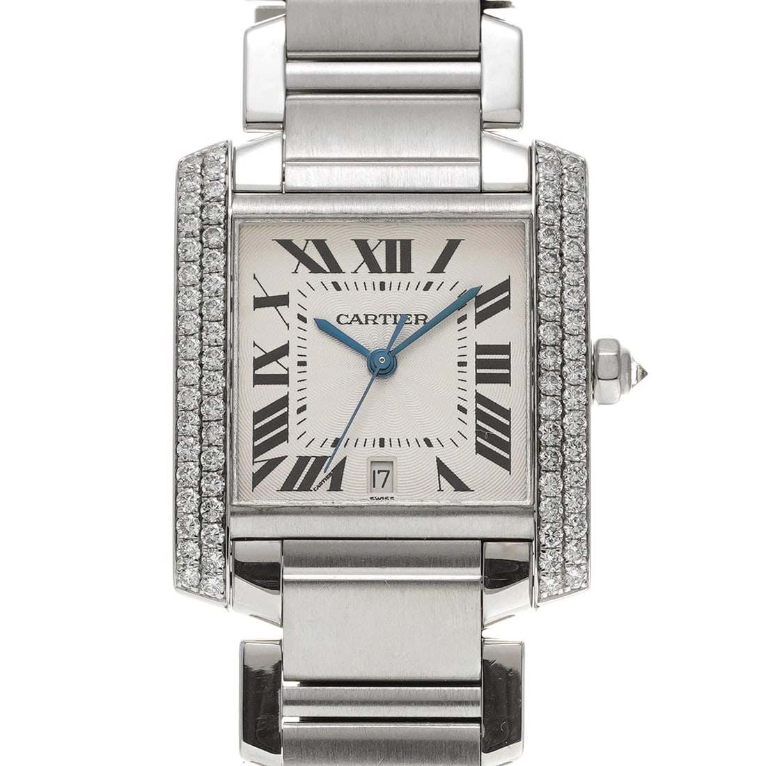 CARTIER TANK FRANCAISE SILVER WATCH: CARTIER Tank Francaise Silver Watch Brand: CARTIER Type: Wristwatch Material: Band Material White gold, Case Material White gold Color: Dial Color Silver Size: ??Case? H/about 25mm W/about 28mm D/abou
