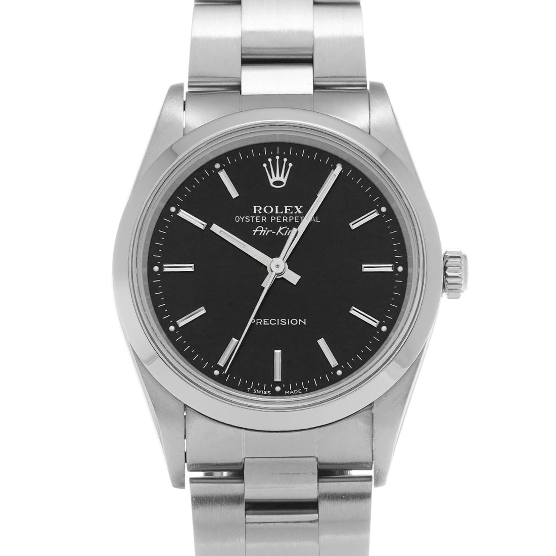 ROLEX AIR KING BLACK WATCH: ROLEX Air King black Watch Brand: ROLEX Type: Wristwatch Material: Band Material Stainless steel, Case Material Stainless steel Color: Dial Color black Size: ??Case? H/about 34mm W/about 34mm D/about 