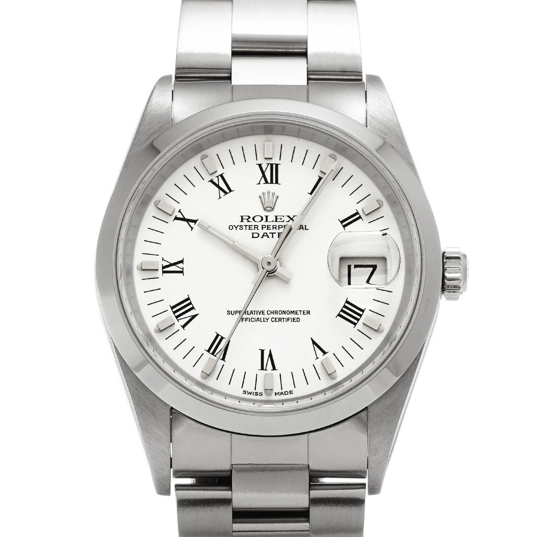 ROLEX OYSTER PERPETUAL DATE WHITE WATCH: ROLEX Oyster Perpetual Date white Watch Brand: ROLEX Type: Wristwatch Material: Band Material Stainless steel, Case Material Stainless steel Color: Dial Color white Size: ??Case? H/about 34mm W/about 