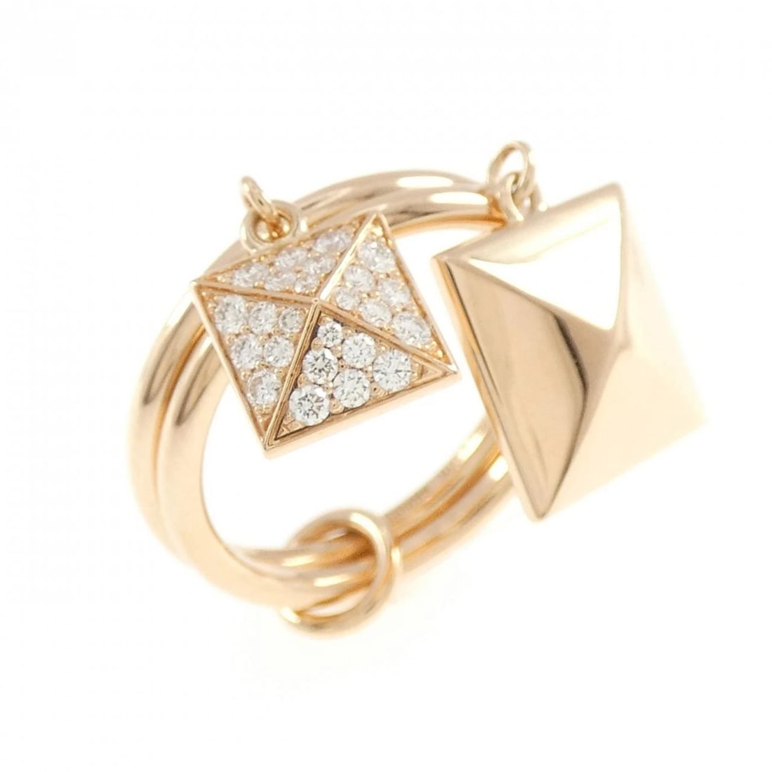 HERMES CLOU DE H RING: Hermes Clou de H Ring Brand: HERMES Type: Ring Material: 750 Pink Gold, Main Stone/Creation Natural Color: Pink Gold Size: US 5 Accessories: None Accessories Notice: When purchasing pre-ow