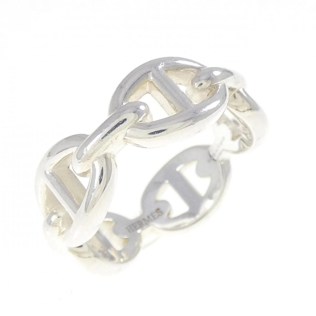HERMES CHAINE D'ANCRE ENCHAINE RING: Hermes Chaine d'Ancre Enchaine Ring Brand: HERMES Type: Ring Material: 925Silver, Color: Silver Size: US 6 3/4 Accessories: None Accessories Notice: When purchasing pre-owned goods, please refer to