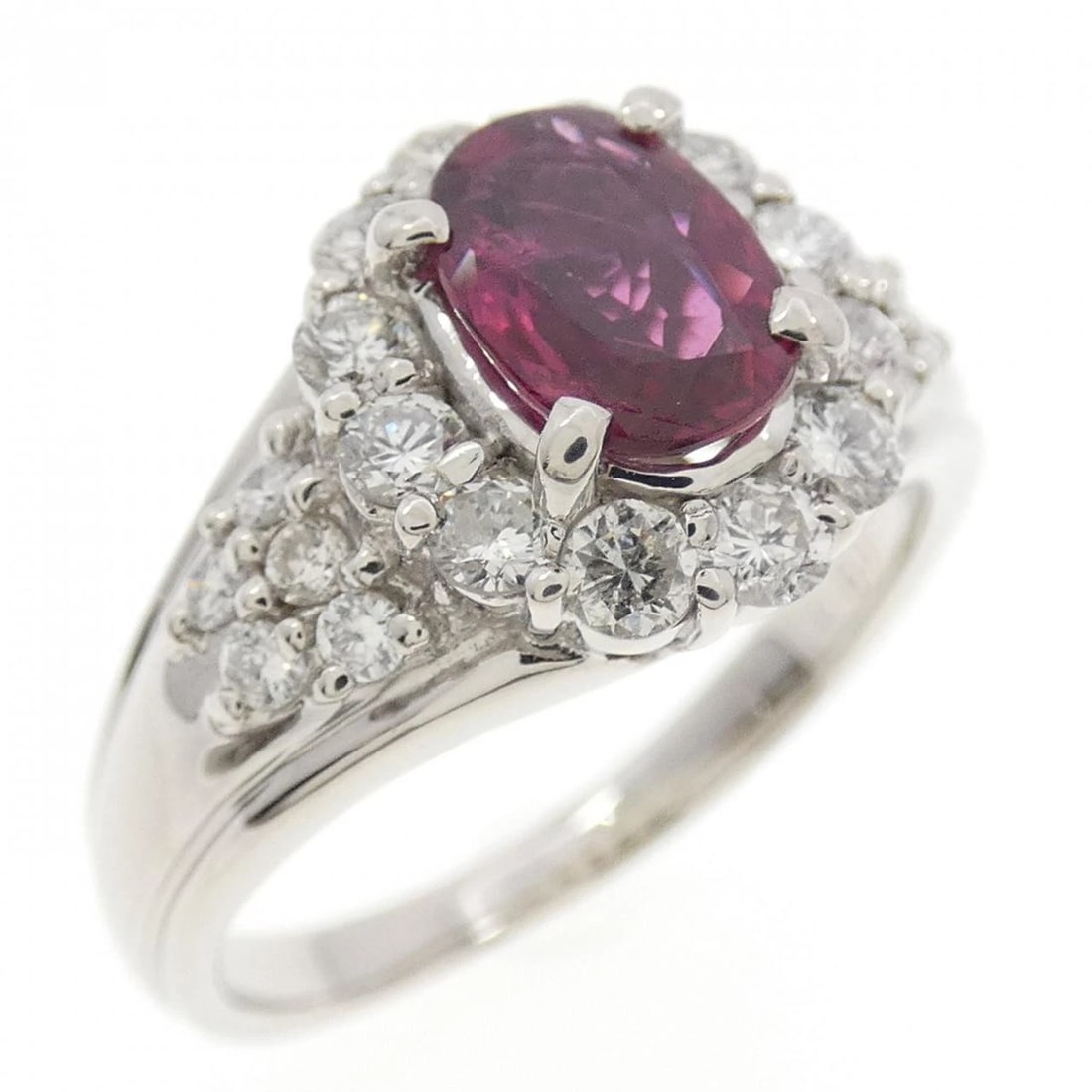 PT900 RUBY RING: PT900 Ruby Ring Brand: Unbranded Type: Ruby Ring Material: Platinum900, Main Stone/Creation RubySecondary Stone Diamond Color: Platinum Size: US 6 1/4 Accessories: None Accessories Notice: When