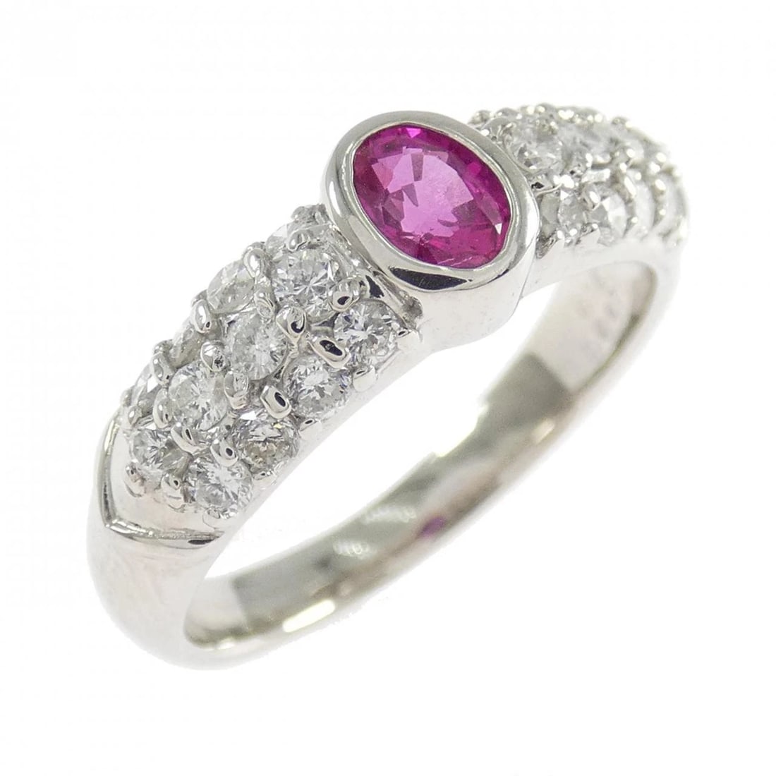 PT900 RUBY RING: PT900 Ruby Ring Brand: Unbranded Type: Ruby Ring Material: Platinum900, Main Stone/Creation RubySecondary Stone Diamond Color: Platinum Size: US 6 1/4 Accessories: None Accessories Notice: When