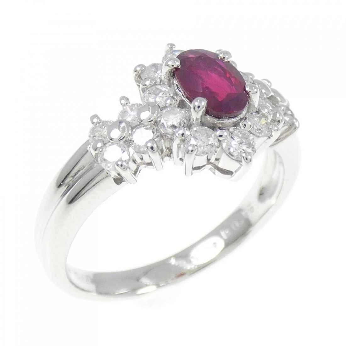 PT900 RUBY RING: PT900 Ruby Ring Brand: Unbranded Type: Ruby Ring Material: Platinum900, Main Stone/Creation RubySecondary Stone Diamond Color: Platinum Size: US 6 1/4 Accessories: None Accessories Notice: When