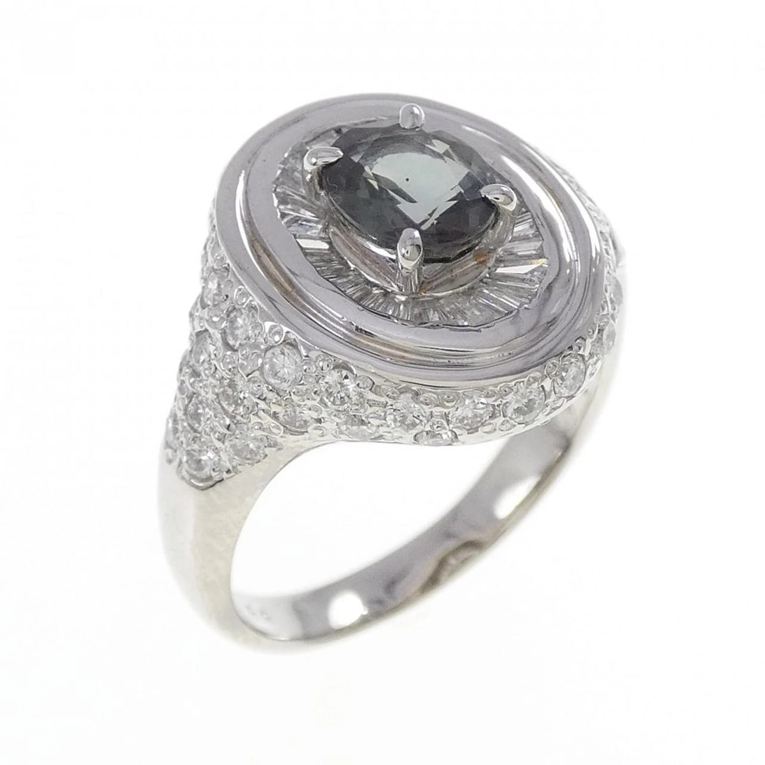 PT900 SAPPHIRE RING: PT900 Sapphire Ring Brand: Unbranded Type: Sapphire Ring Material: Platinum900, Main Stone/Creation Sapphire Secondary Stone Diamond Color: Platinum Size: US 8.5 Accessories: None Accessories Notice: