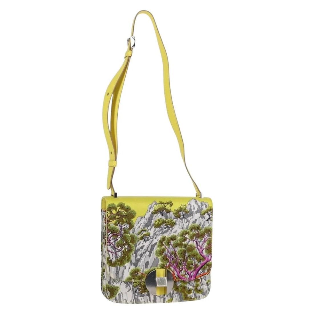HERMES SHOULDER BAG SATIN YELLOW SILVER: HERMES Shoulder Bag Satin Yellow Silver Brand: HERMES Type: Shoulder Bag Material: Satin Color: Yellow/Silver Size: W7.9 x H3.9 x D2.4inch(Approx) Accessories: None Accessories Notice: Whe