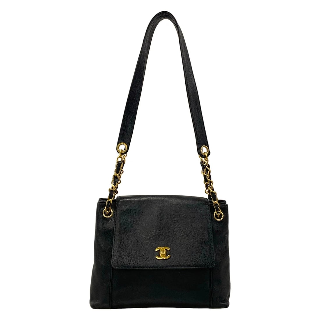 CHANEL - BLACK CALFSKIN SHOULDER BAG (1 of 6)