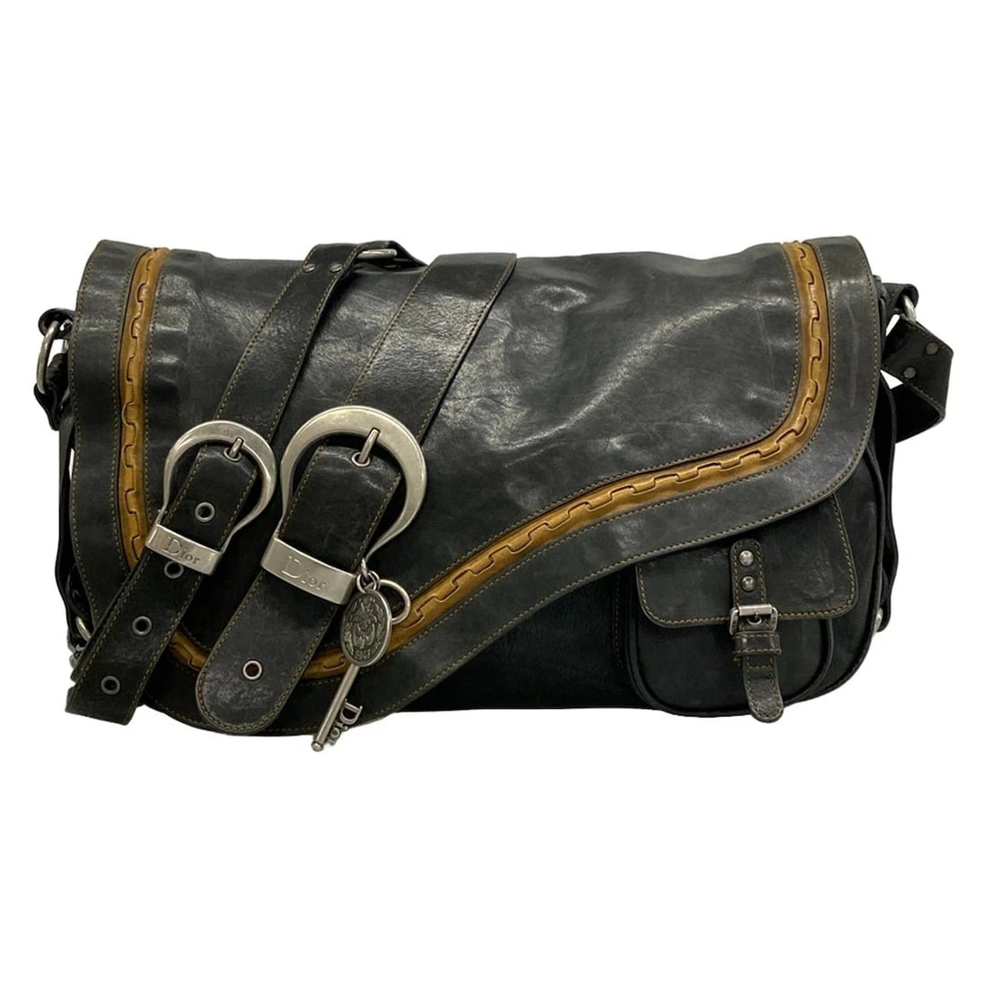 CHRISTIANDIOR GAUCHO BLACK BROWN LEATHER SHOULDER BAG (1 of 6)