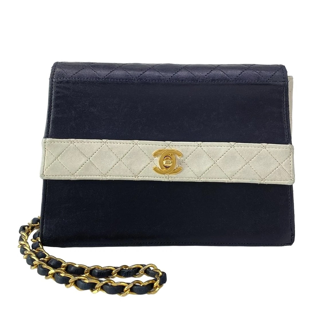 CHANEL TRAPEZOID BAG LEATHER SHOULDER BAG: CHANEL Trapezoid Bag Leather Shoulder Bag Brand: CHANEL Type: Shoulder Bag Material: Exterior Material Leather Color: Exterior Color Black, White Size: Height : 5.71 inch (14.5 cm) Width : 8.07 inch (