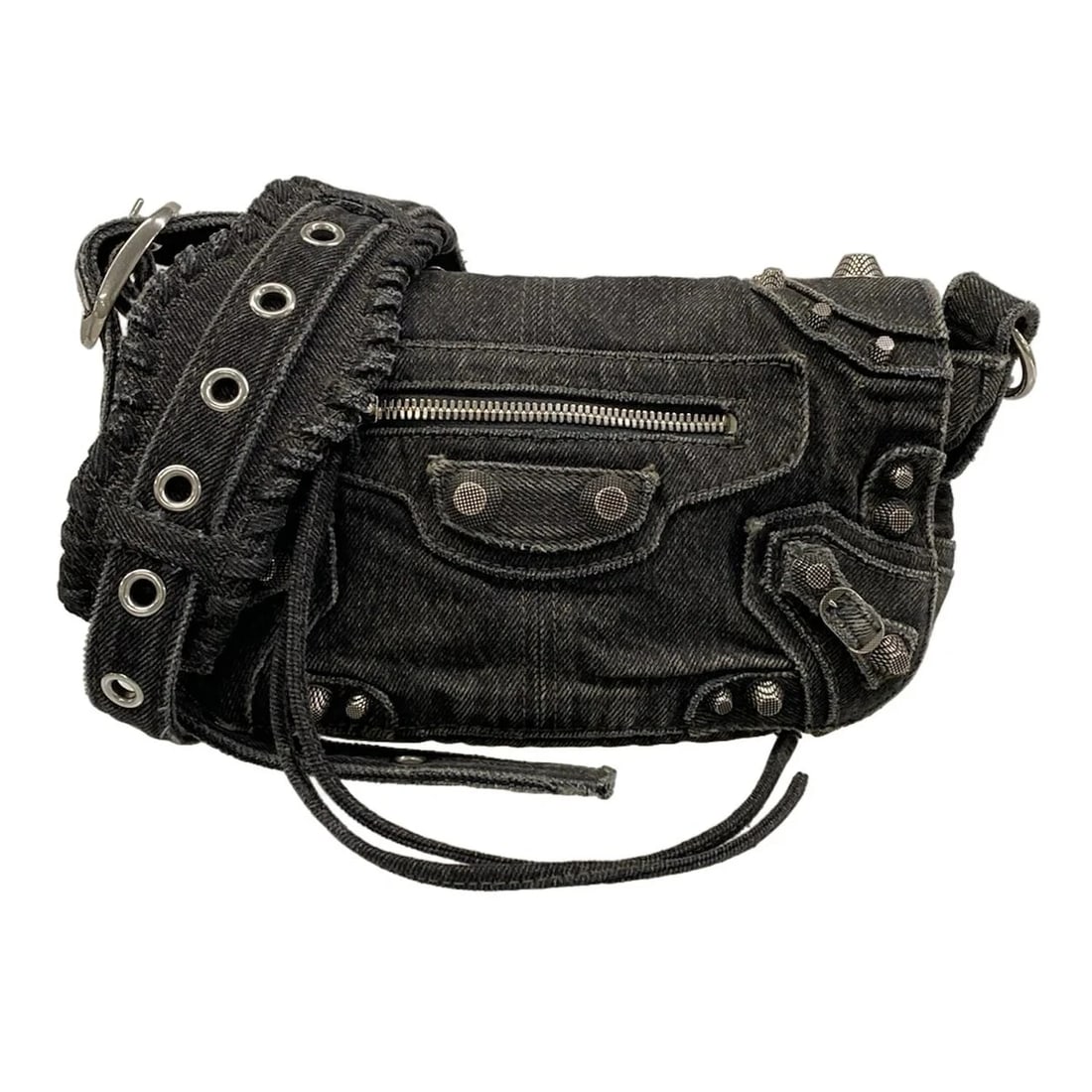 BALENCIAGA LE CAGOR XS BLACK DENIM - SHOULDER BAG: BALENCIAGA Le Cagor XS Black Denim - Shoulder Bag Brand: BALENCIAGA Type: Shoulder Bag Material: Exterior Material Denim Color: Exterior Color Black Size: Height : 6.3 inch (16 cm) Width : 10.24 inch 