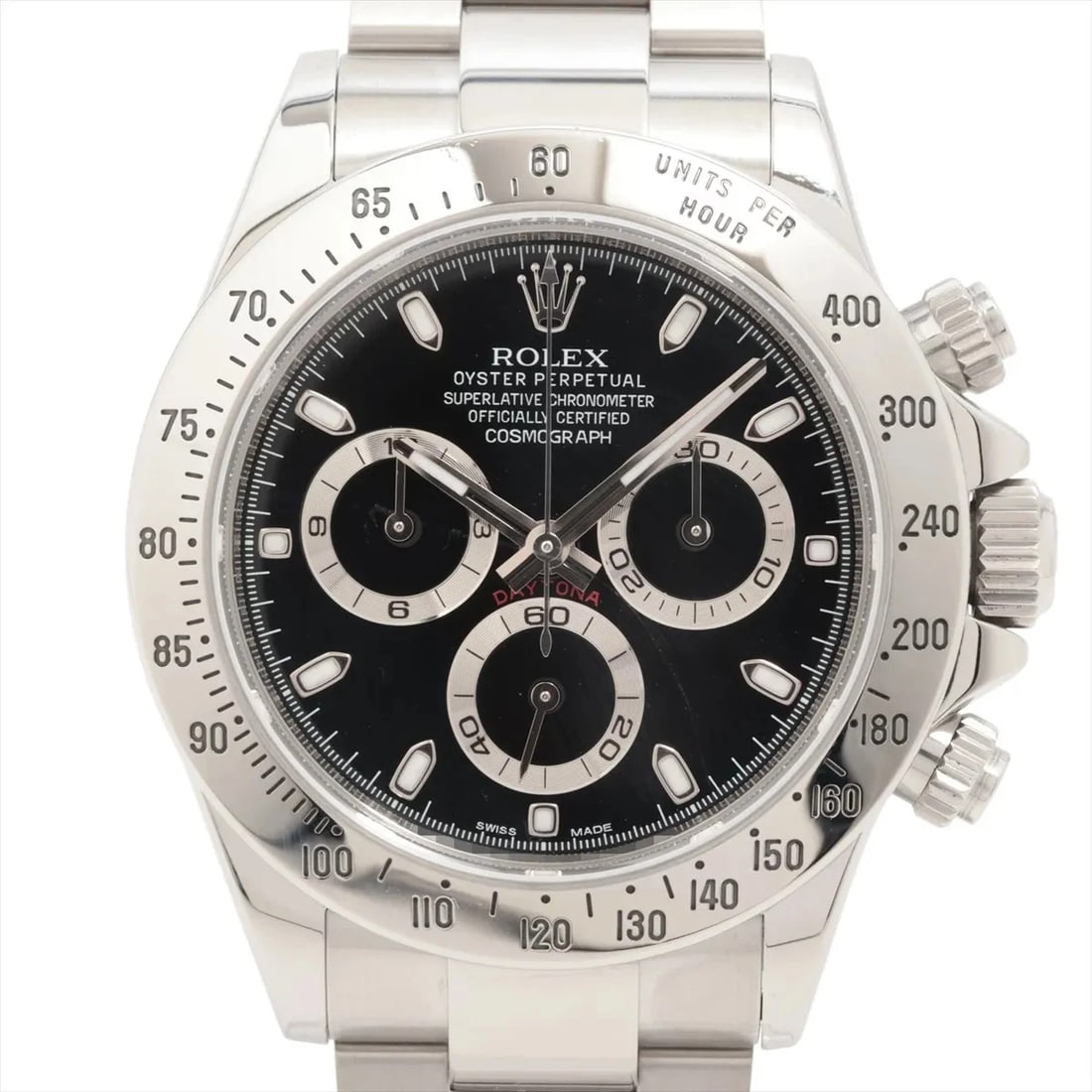 ROLEX COSMOGRAPH DAYTONA BLACK DIAL WATCH: Rolex Cosmograph Daytona Black Dial Watch Brand: Rolex Type: Wristwatch Material: SS Color: Dial Color Black Size: Case:W1.6 x H1.6inch / W40 x H40 Circumference of Wrist:7.3inch / 18.5 Accessorie