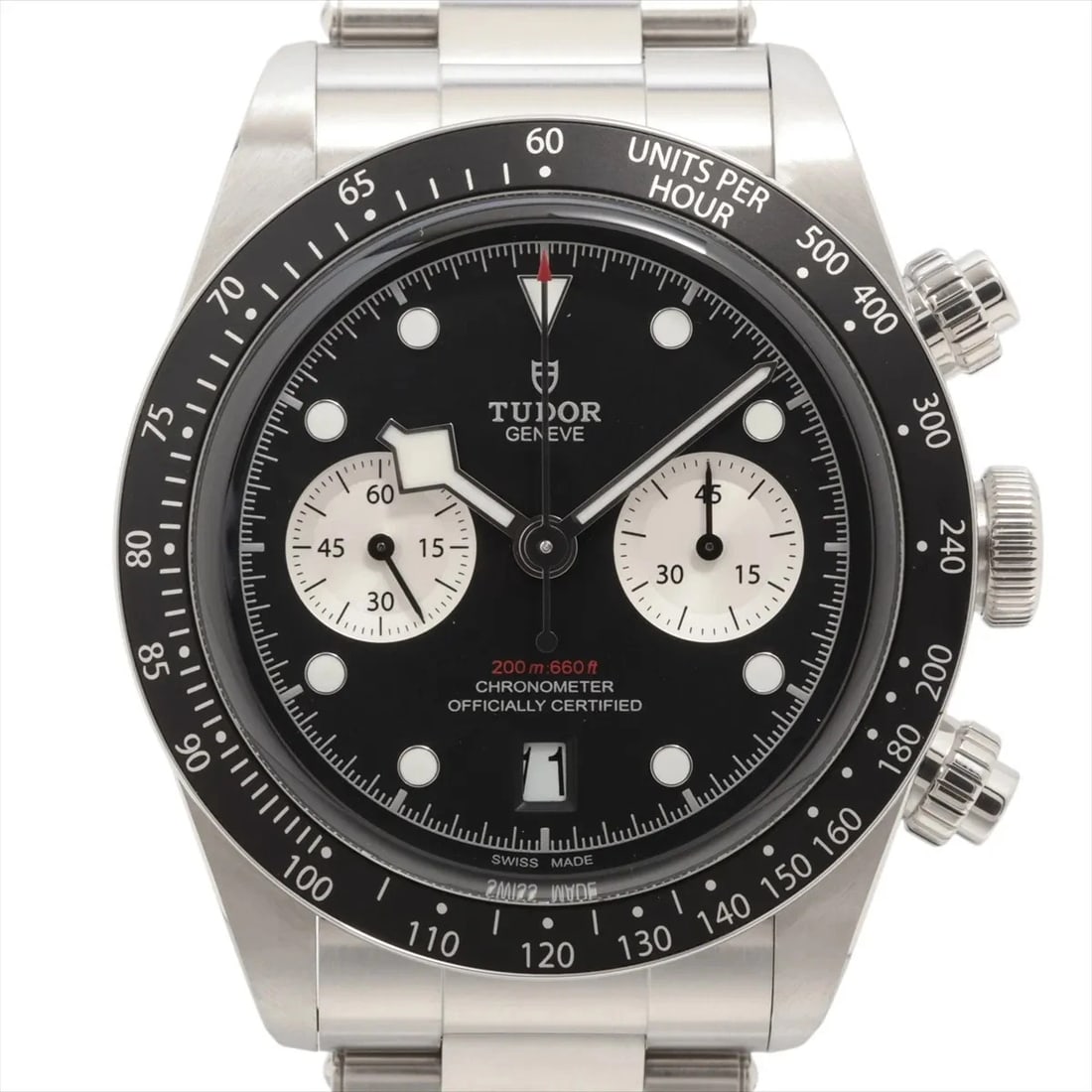 TUDOR BLACK BAY CHRONO BLACK DIAL WATCH: Tudor Black Bay Chrono Black Dial Watch Brand: Tudor Type: Wristwatch Material: SS Color: Dial Color Black Size: Case:W1.6 x H1.6inch / W41 x H41 Circumference of Wrist:7.9inch / 20 Accessories: N