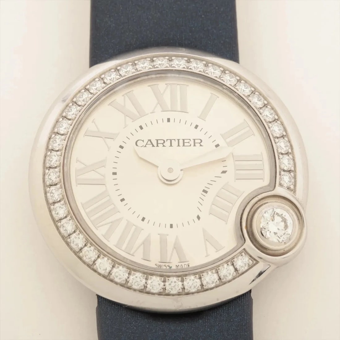 CARTIER BALLON BLEU SILVER-FACE WATCH: Cartier Ballon Bleu Silver-Face Watch Brand: Cartier Type: Wristwatch Material: SS & Leather Color: Dial Color silver Size: Case:W0.8 x H0.8inch / W26 x H26 Circumference of Wrist:6.5inch / 16.5 A
