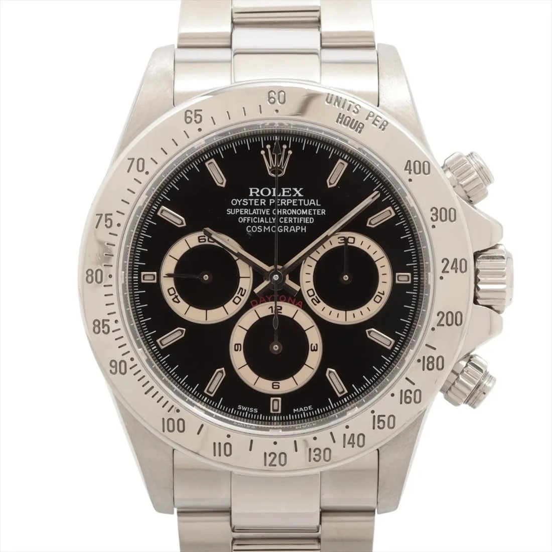 ROLEX COSMOGRAPH DAYTONA BLACK DIAL WATCH: Rolex Cosmograph Daytona Black Dial Watch Brand: Rolex Type: Wristwatch Material: SS Color: Dial Color Black Size: Case:W1.6 x H1.6inch / W40 x H40 Circumference of Wrist:7.1inch / 18 Accessories: