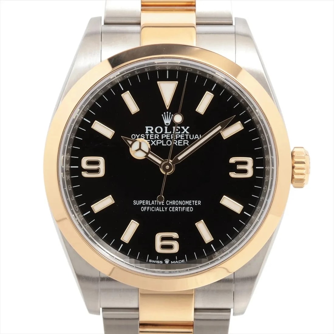 ROLEX EXPLORER BLACK DIAL WATCH: Rolex Explorer Black Dial Watch Brand: Rolex Type: Wristwatch Material: SS×YG Color: Dial Color Black Size: Case:W1.2 x H1.2inch / W36 x H36 Circumference of Wrist:7.7inch / 19.5 Accessories: None