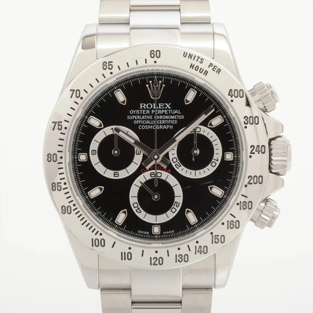 ROLEX COSMOGRAPH DAYTONA BLACK DIAL WATCH: Rolex Cosmograph Daytona Black Dial Watch Brand: Rolex Type: Wristwatch Material: SS Color: Dial Color Black Size: Case:W1.6 x H1.6inch / W40 x H40 Circumference of Wrist:6.7inch / 17 Accessories: