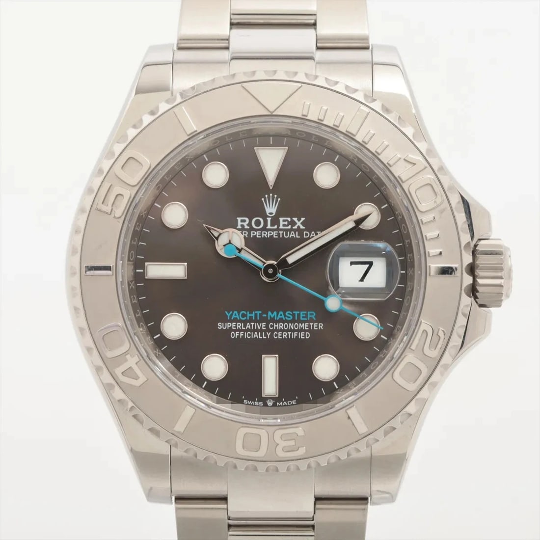 ROLEX YACHT-MASTER DARK-RHODIUM-FACE WATCH: Rolex Yacht-Master Dark-Rhodium-Face Watch Brand: Rolex Type: Wristwatch Material: PT×SS Color: Dial Color dark rhodium Size: Case:W1.6 x H1.6inch / W40 x H40 Circumference of Wrist:7.1inch / 18 A