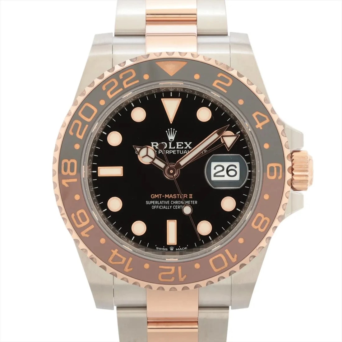 ROLEX GMT MASTER II BLACK DIAL WATCH: Rolex GMT Master II Black Dial Watch Brand: Rolex Type: Wristwatch Material: PG×SS Color: Dial Color Black Size: Case:W1.6 x H1.6inch / W40 x H40 Circumference of Wrist:7.1inch / 18 Accessories: N
