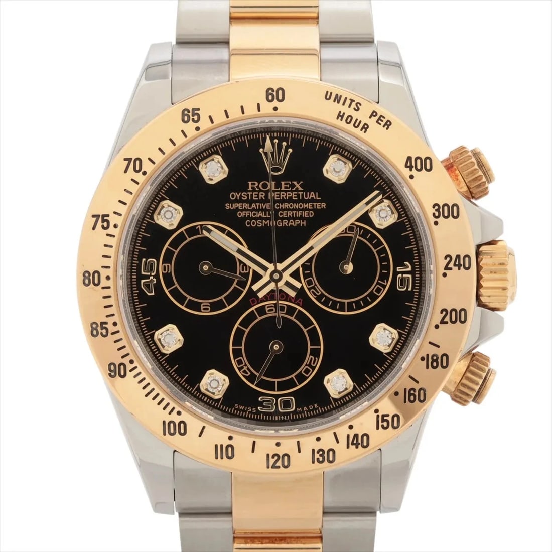 ROLEX COSMOGRAPH DAYTONA BLACK DIAL WATCH: Rolex Cosmograph Daytona Black Dial Watch Brand: Rolex Type: Wristwatch Material: SS×YG Color: Dial Color Black Size: Case:W1.6 x H1.6inch / W40 x H40 Circumference of Wrist:7.5inch / 19 Accessori