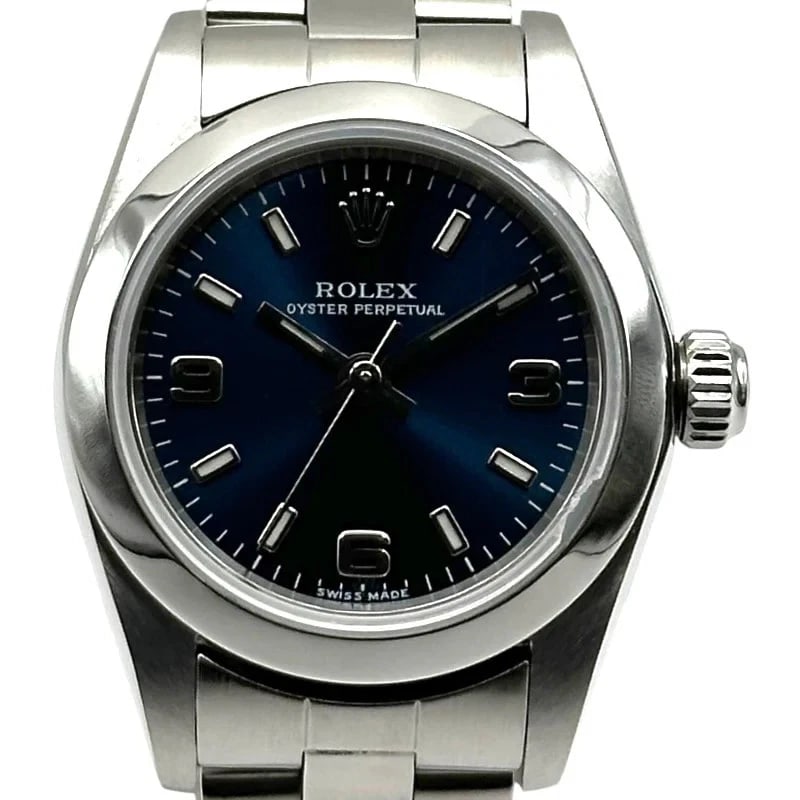 ROLEX OYSTER PERPETUAL BLUE WATCH: Rolex Oyster Perpetual Blue Watch Brand: ROLEX Type: Wristwatch Material: SS Color: Dial Color black Size: Wrist Circumference: Approx. 15.5cm Case: Approx. 25mm Case Shape: Round Case Thickness: Appr