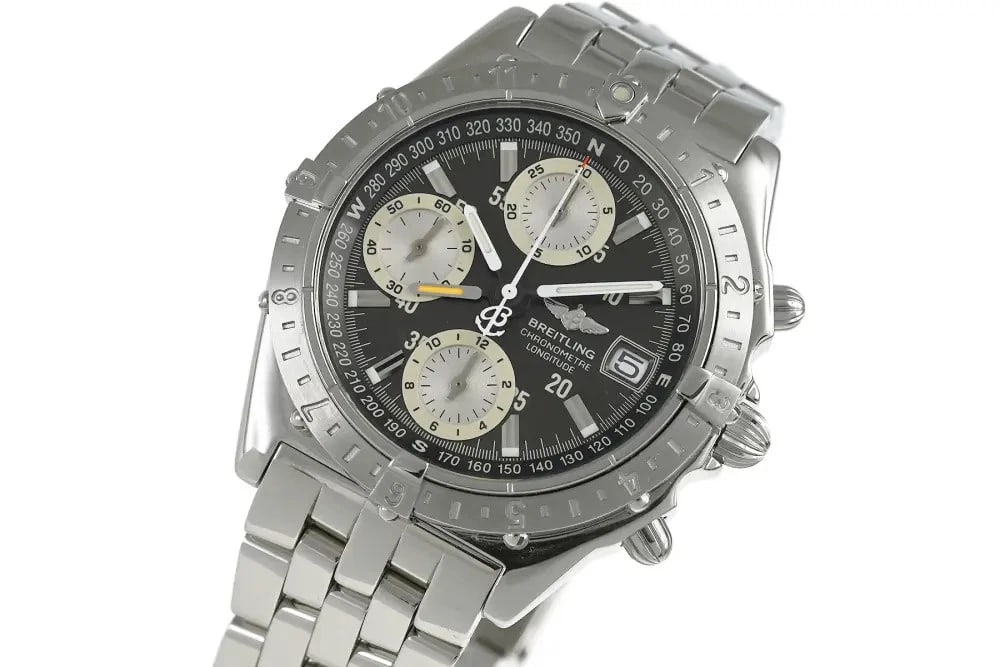 BREITLING CHRONOMAT LONGITUDE WATCH: Breitling Chronomat Longitude Watch Brand: BREITLING Type: Wristwatch Material: ss Color: Dial Color grey/silver Size: Case Diameter: 39mm Thickness: 14mmWrist Size: Approx. 20cm Accessories: None