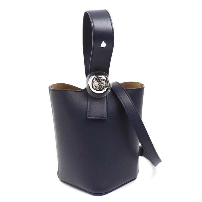 LOEWE PEBBLED BUCKET BAG MINI SHOULDER BAG: LOEWE Pebbled Bucket Bag Mini Shoulder Bag Brand: LOEWE Type: Handbag Material: Calfskin Color: Navy Size: H19cm x D16cm Bottom width: 16cm Handle: 16/25/34cm Accessories: None Accessories