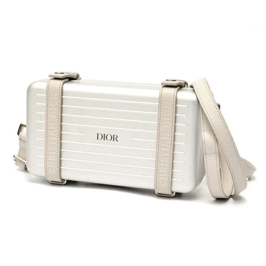 CHRISTIAN DIOR RIMOWA COLLABO PERSONAL CROSSBODY BAG: Christian Dior Rimowa Collabo Personal Crossbody Bag Brand: Christian Dior Type: Bag Material: Aluminum/Leather Color: Silver Size: W19.5×H12×D6cm Accessories: None Accessories Notice: Whe