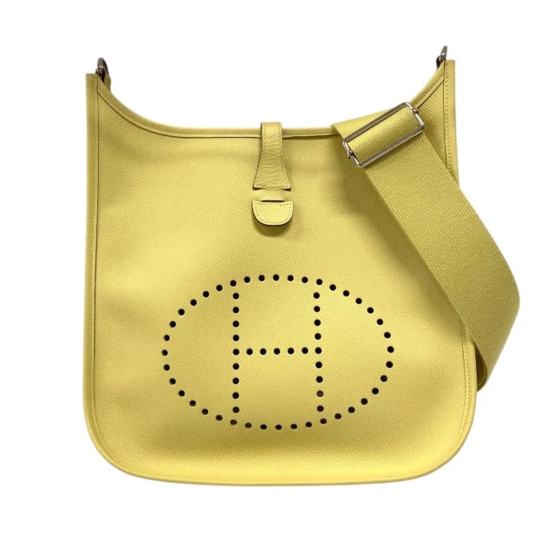 HERMES EVELYNE3 PM SHOULDER BAG: Hermes Evelyne3 PM Shoulder Bag Brand: HERMES Type: Handbag Material: Epson Color: Jaune Poussin / SV Hardware Size: W: 29.5cm / H: 30cm / D: 7.5cm Accessories: None Accessories Notice: Wh
