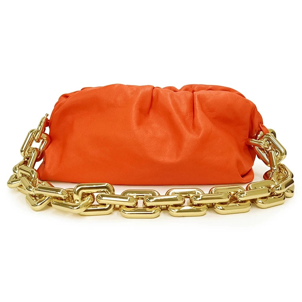 BOTTEGA VENETA THE POUCH SHOULDER BAG: BOTTEGA VENETA The Pouch Shoulder Bag Brand: BOTTEGA VENETA Type: Handbag Material: Calfskin (Cowhide) Color: Orange Size: W:30cm x H:16cm x D:14cm Accessories: None Accessories Notice: Wh