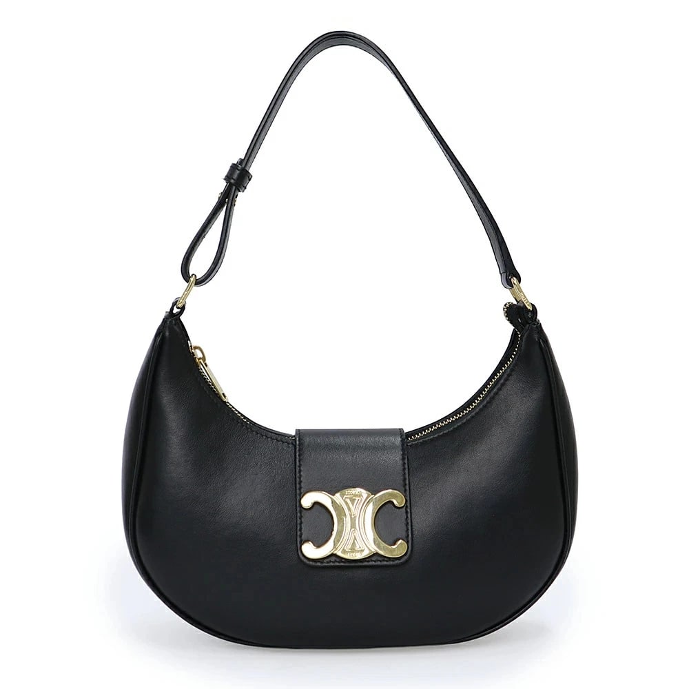 CELINE MEDIUM AVA TRIOMPHE SMOOTH BLACK: CELINE Medium Ava Triomphe Smooth Black Brand: CELINE Type: Handbag Material: Calfskin (Cowhide) Color: Black Size: W: 24.5cm x H: 17cm x D: 7cm Handle: 36-39cm (3 adjustment holes) Accessories: N