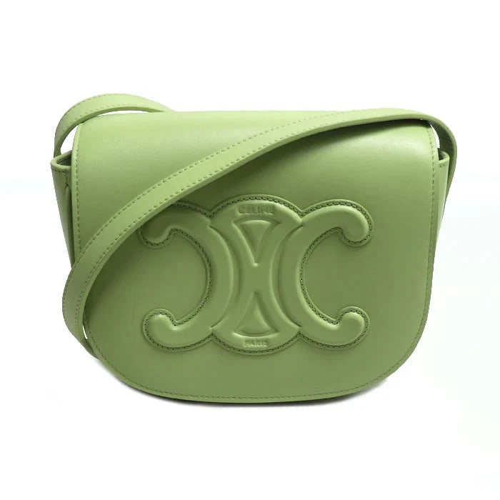 CELINE FOLCO CUIR TRIOMPHE SHOULDER BAG: CELINE Folco Cuir Triomphe Shoulder Bag Brand: CELINE Type: Handbag Material: Calfskin Color: Green/Light Jade Size: W18.5cm x H15cm x D7cm Accessories: None Accessories Notice: When purchasing