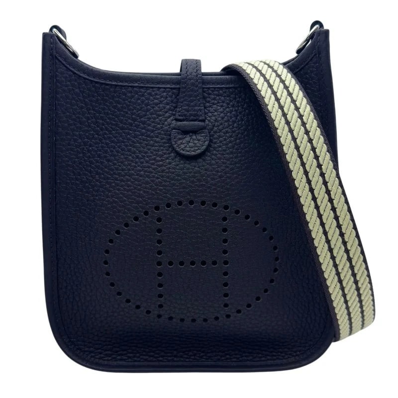 HERMES EVELYNE TPM CORDAGE SHOULDER BAG: HERMES Evelyne TPM Cordage Shoulder Bag Brand: HERMES Type: Handbag Material: Taurillon Color: Prunoir / SV Hardware Size: W: 17cm / H: 19cm / D: 4.5cm Accessories: None Accessories Notice