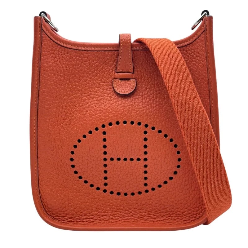 HERMES EVELYNE TPM LEATHER SHOULDER BAG: Hermes Evelyne TPM Leather Shoulder Bag Brand: HERMES Type: Handbag Material: Taurillon Color: Whoo / SV Hardware Size: W: 17cm / H: 19cm / D: 4.5cm Accessories: None Accessories Notice: W