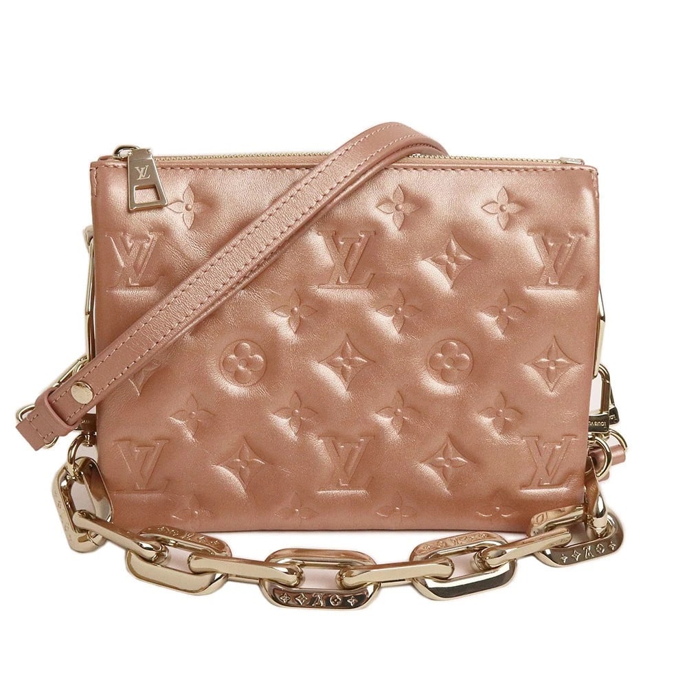LOUIS VUITTON COUSSIN BB SHOULDER BAG: LOUIS VUITTON Coussin BB Shoulder Bag Brand: LOUIS VUITTON Type: Handbag Material: Lamb Leather Color: Rose Gold Size: W: 21cm x H: 16cm x D: 7cm Accessories: None Accessories Notice: When