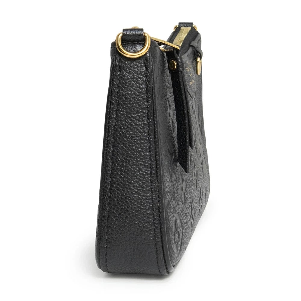 LOUIS VUITTON MONOGRAM EMPREINTE BLACK SHOULDER BAG: LOUIS VUITTON Monogram Empreinte Black Shoulder Bag Brand: LOUIS VUITTON Type: Handbag Material: Monogram Empreinte Color: Noir (Black) Size: W: 19cm x H: 11.5cm x D: 3cm Accessories: None