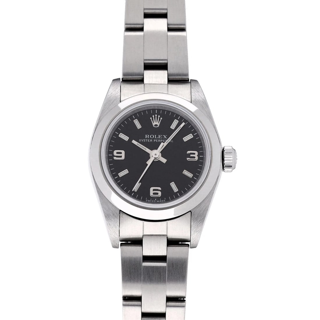 ROLEX OYSTER PERPETUAL BLACK WATCH: ROLEX Oyster Perpetual black Watch Brand: ROLEX Type: Wristwatch Material: Band Material Stainless steel, Case Material Stainless steel Color: Dial Color black Size: ??Case? H/about 24mm W/about 24mm 