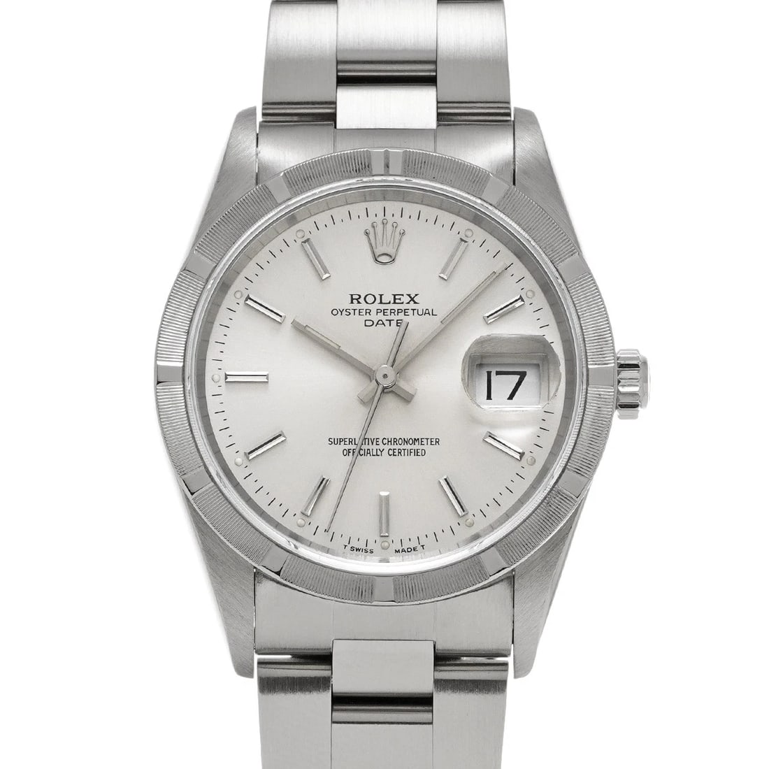 ROLEX OYSTER PERPETUAL DATE SILVER WATCH: ROLEX Oyster Perpetual Date Silver Watch Brand: ROLEX Type: Wristwatch Material: Band Material Stainless steel, Case Material Stainless steel Color: Dial Color Silver Size: ??Case? H/about 34mm W/abou