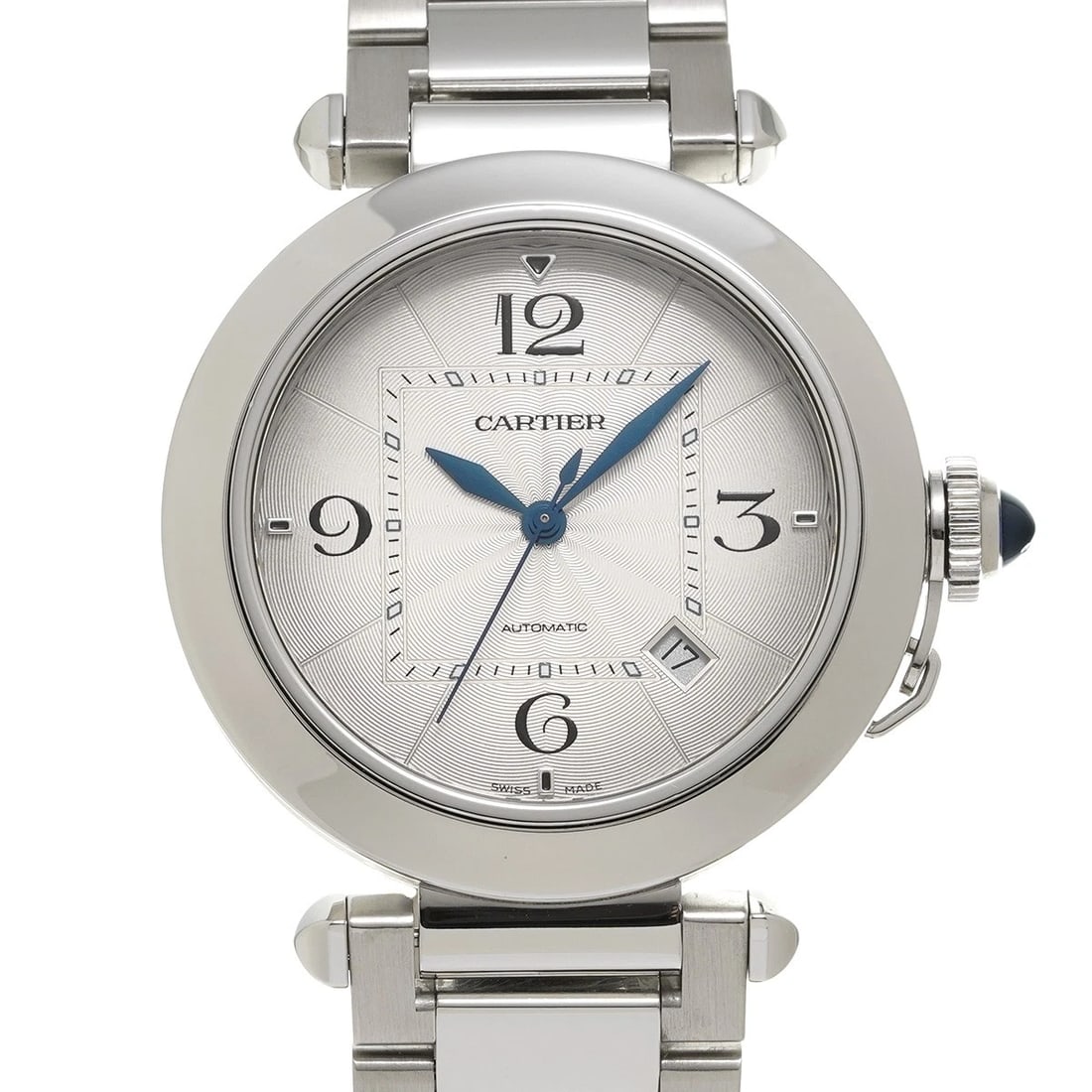 CARTIER PASHA SILVER WATCH: CARTIER Pasha Silver Watch Brand: CARTIER Type: Wristwatch Material: Band Material Stainless steel, Case Material Stainless steel Color: Dial Color Silver Size: ??Case? H/about 41mm W/about 41mm D/abo