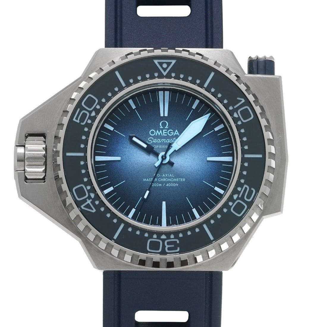OMEGA SEAMASTER BLUE GRADIENT WATCH: OMEGA Seamaster Blue Gradient Watch Brand: OMEGA Type: Wristwatch Material: Band Material rubber, Case Material Stainless steel Color: Dial Color Blue Gradient Band Color blue Size: ??Case? H/about 45