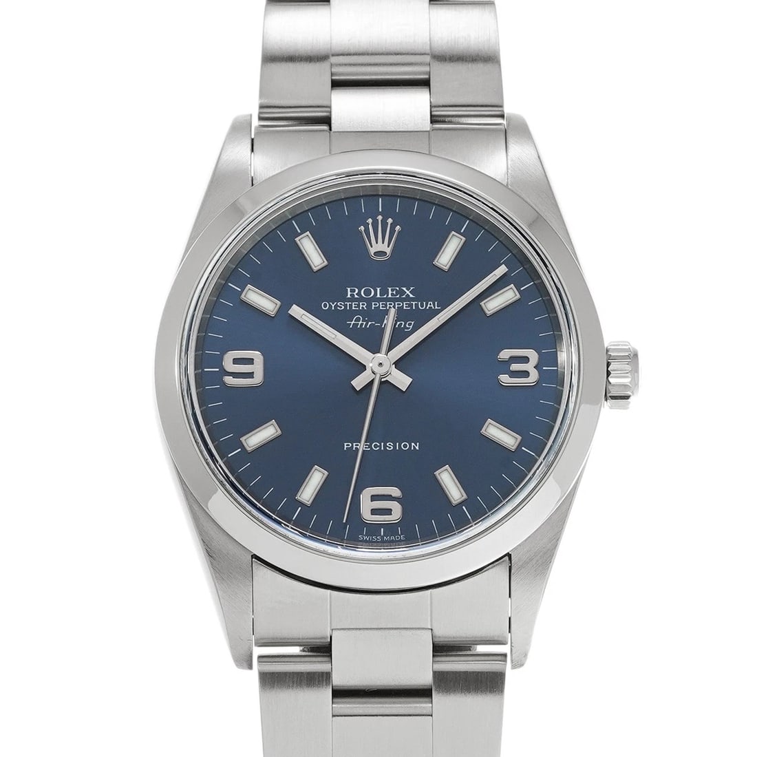 ROLEX AIR KING BLUE WATCH: ROLEX Air King blue Watch Brand: ROLEX Type: Wristwatch Material: Band Material Stainless steel, Case Material Stainless steel Color: Dial Color blue Size: ??Case? H/about 34mm W/about 34mm D/about 12