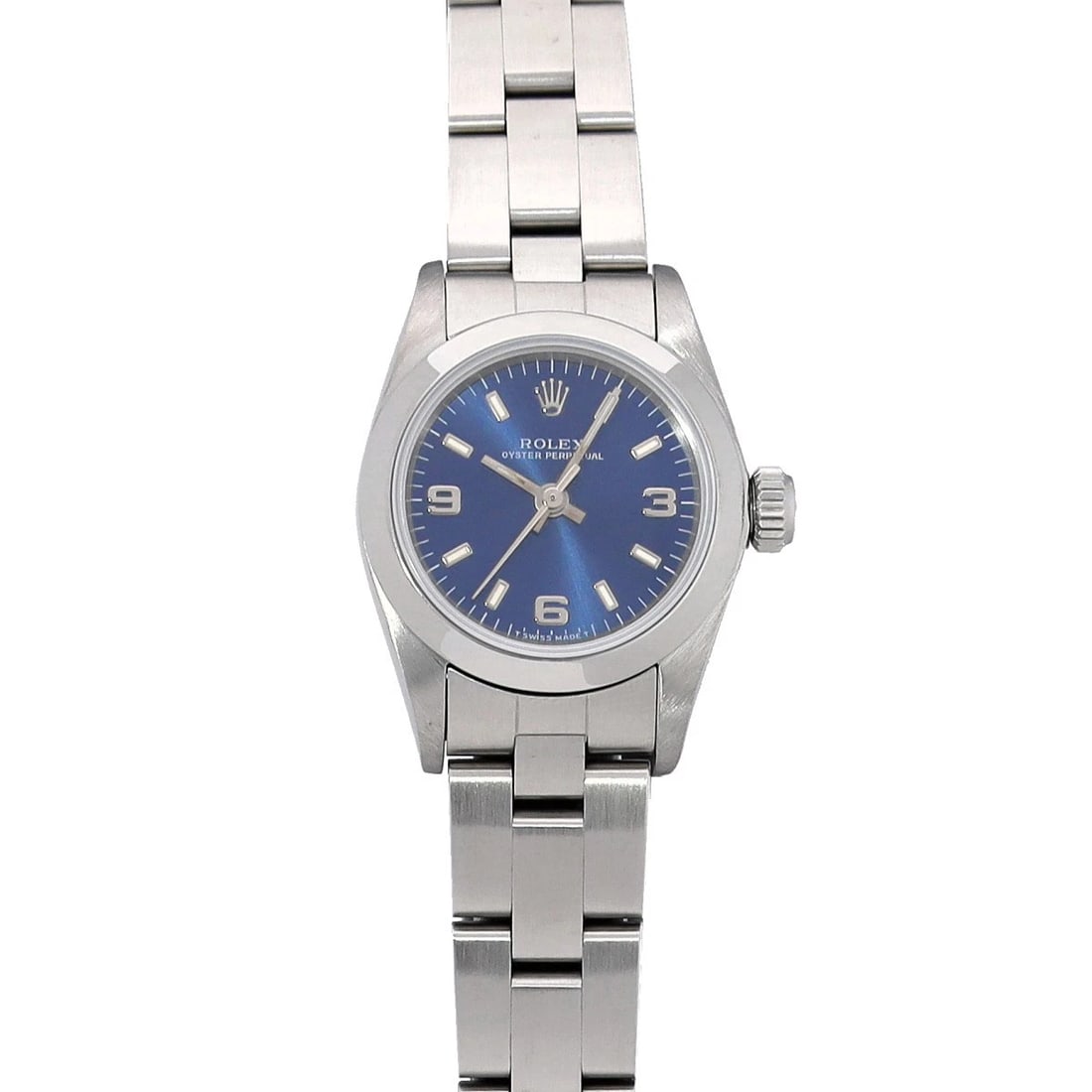 ROLEX OYSTER PERPETUAL BLUE WATCH: ROLEX Oyster Perpetual blue Watch Brand: ROLEX Type: Wristwatch Material: Band Material Stainless steel, Case Material Stainless steel Color: Dial Color blue Size: ??Case? H/about 24mm W/about 24mm D/